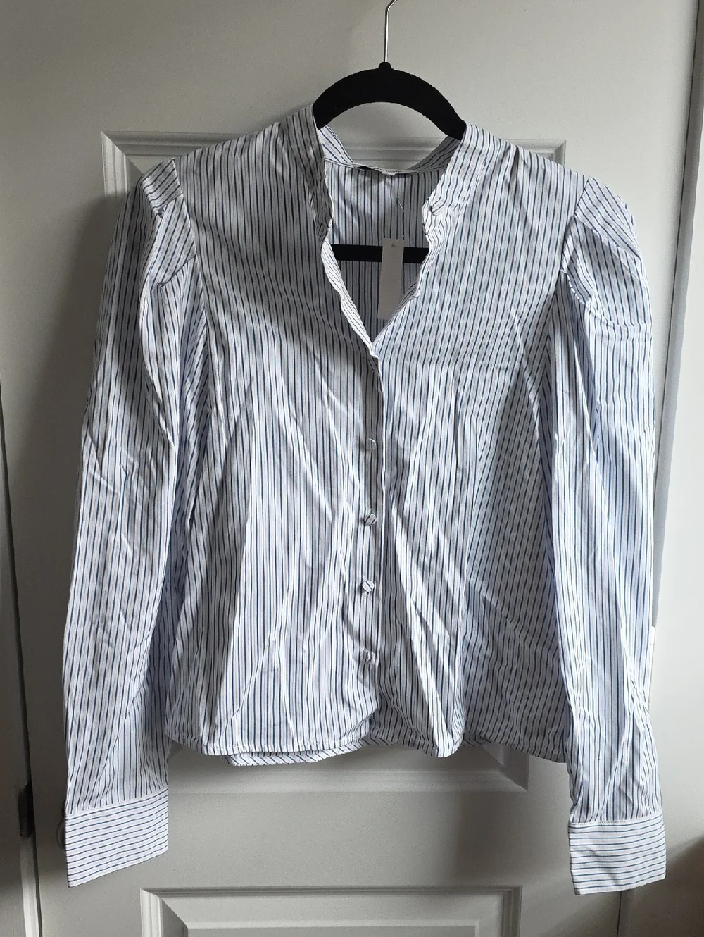 Madewell Puff-Sleeve Button-Up Shirt Blue and White Striped Small G219 - Picture 5 of 12